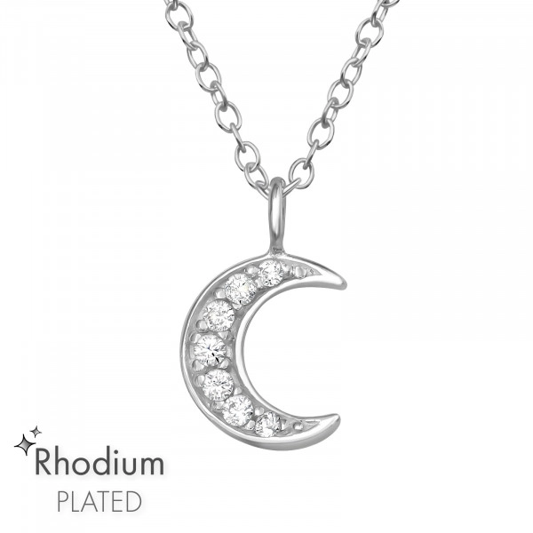 Pretty Silver Moon Necklace with Cubic Zirconia