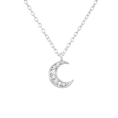 Silver Moon Necklace with Cubic Zirconia