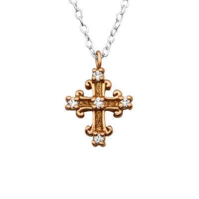 Cross Sterling Silver Necklace with Cubic Zirconia