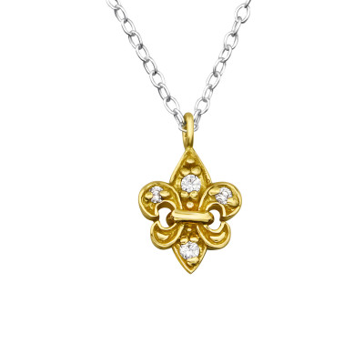 Silver Fleur De Lis Necklace with Cubic Zirconia