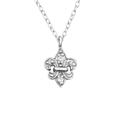 Silver Fleur De Lis Necklace with Cubic Zirconia