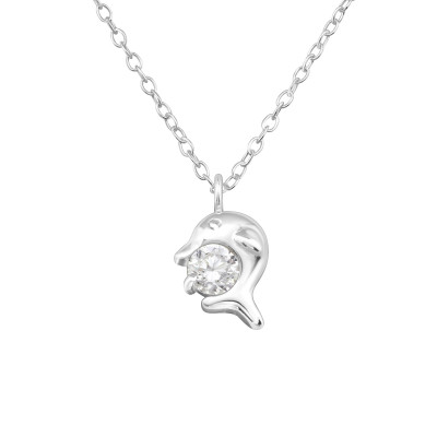 Silver Dolphin Necklace with Cubic Zirconia