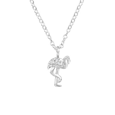 Silver Flamingo Necklace with Cubic Zirconia