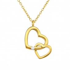 Double Heart Sterling Silver Necklace with Cubic Zirconia