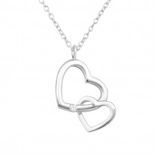 Silver Double Heart Necklace with Cubic Zirconia