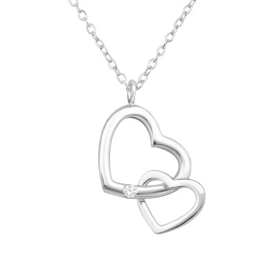 Silver Double Heart Necklace with Cubic Zirconia