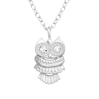 Silver Owl Necklace with Crystal