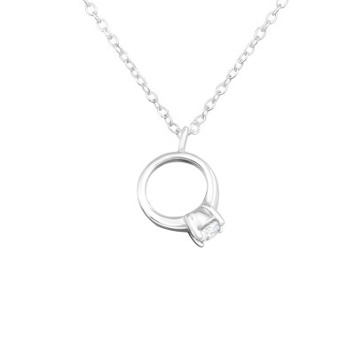 Silver Ring Necklace with Cubic Zirconia