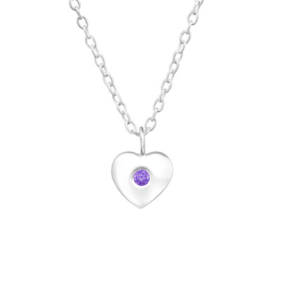 Silver Birthstone Heart Necklace with Cubic Zirconia