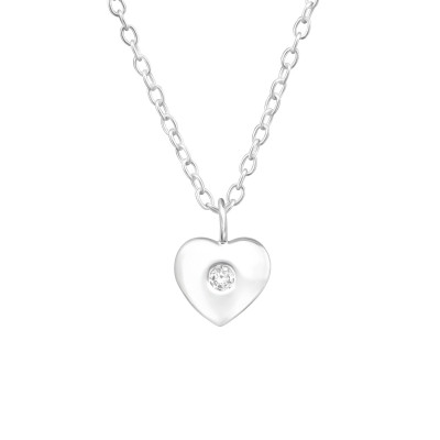 Silver Heart Necklace with Cubic Zirconia