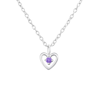 Silver Birthstone Heart Necklace with Cubic Zirconia