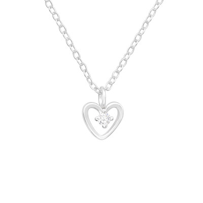 Silver Heart Necklace with Cubic Zirconia