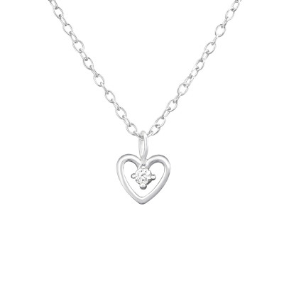 Silver Heart Necklace with Cubic Zirconia