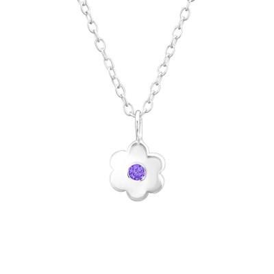 Silver Birthstone Flower Necklace with Cubic Zirconia