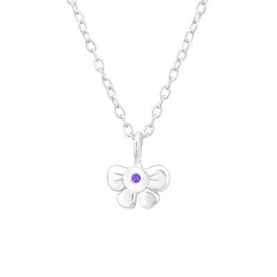 Silver Birthstone Bow Necklace with Cubic Zirconia