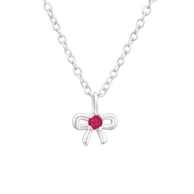 Birthstone Bow Sterling Silver Necklace with Cubic Zirconia