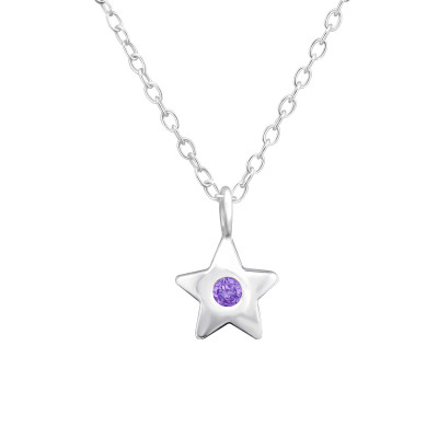 Silver Birthstone Star Necklace with Cubic Zirconia