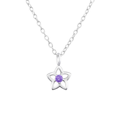 Silver Birthstone Star Necklace with Cubic Zirconia