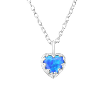 Silver Heart Necklace with Opal