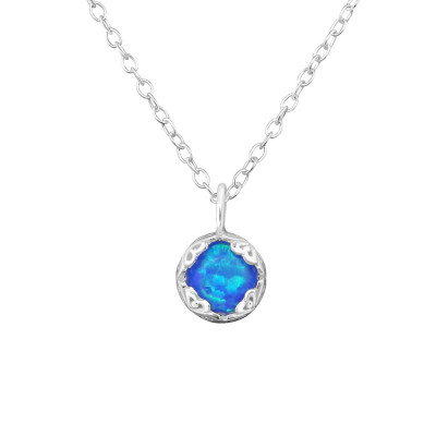 Silver Round Necklace with Opal