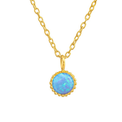 Silver Necklace with Round Synthetic Opal