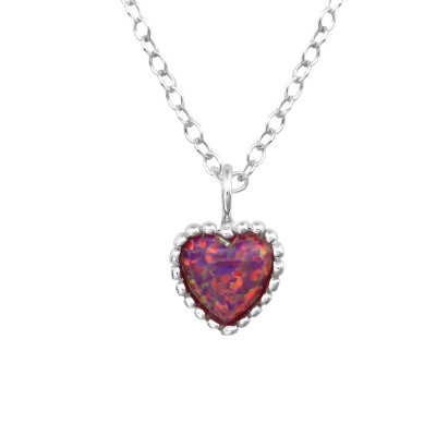 Silver Heart Necklace with Opal