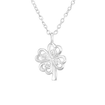 Silver Lucky Clover Necklace with Cubic Zirconia