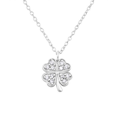 Silver Clover Necklace with Cubic Zirconia