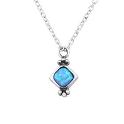 Silver Square Necklace with Opal