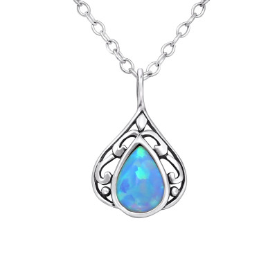 Silver Tear Drop Necklace with Opal