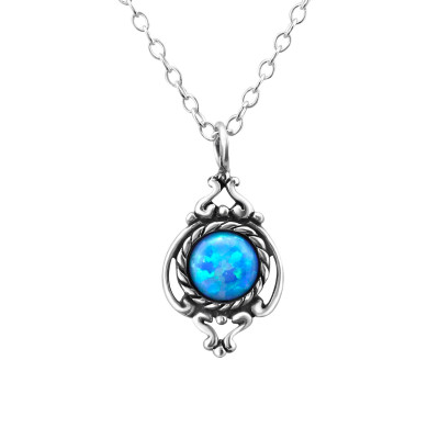 Silver Marquise Necklace with Opal