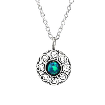 Silver Flower Necklace with Opal