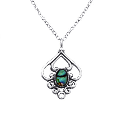 Silver Flower Necklace with Imitation Stone and Epoxy