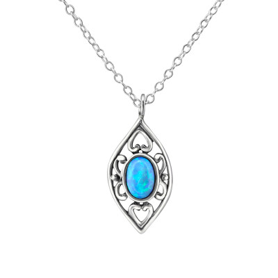 Silver Marquise Necklace with Opal