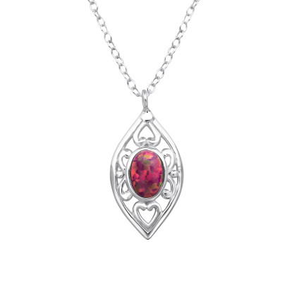 Marquise Sterling Silver Necklace with Opal