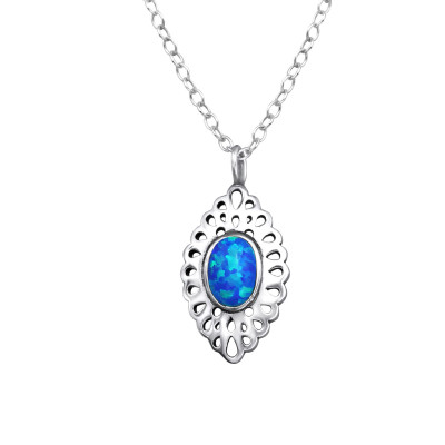 Silver Marquise Necklace with Synthetic Opal