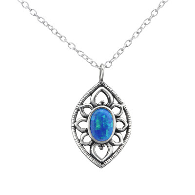 Silver Marquise Necklace with Opal