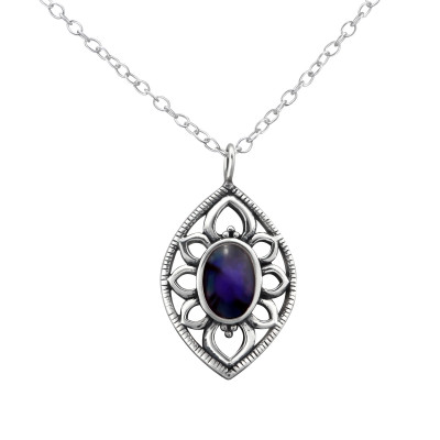 Silver Marquise Necklace with Epoxy and Imitation Stone