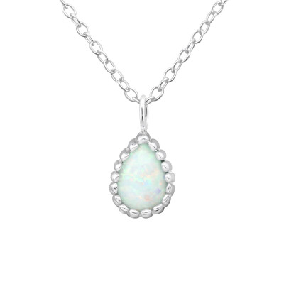 Silver Pear Necklace with Opal