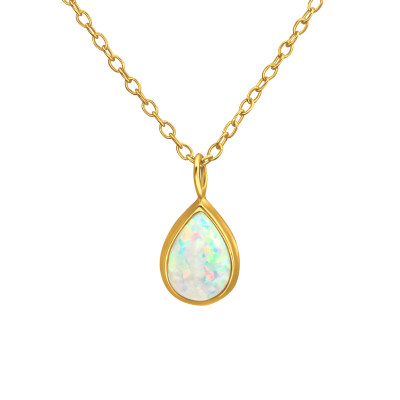 Silver Pear Necklace with Synthetic Opal