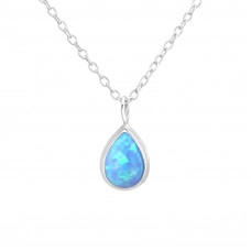 Silver Pear Necklace with Synthetic Opal