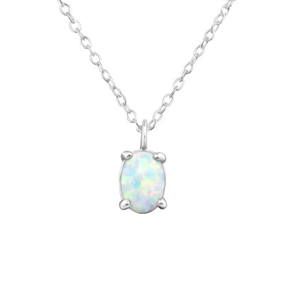 Silver Oval Necklace with Opal