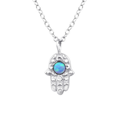 Silver Hamsa Necklace with Synthetic Opal