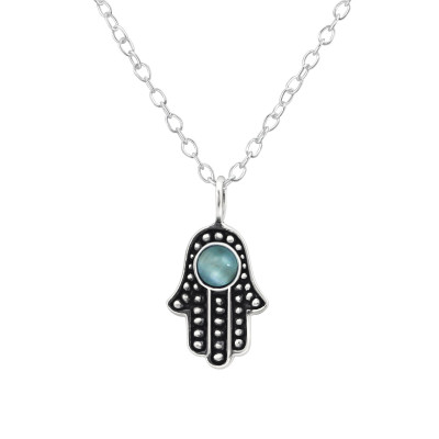 Silver Hamsa Necklace with Cat Eye