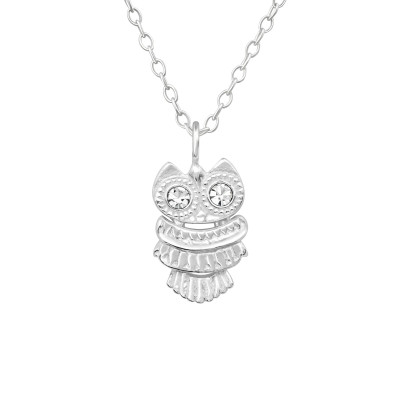 Silver Owl Necklace with Crystal
