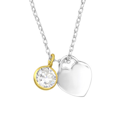 Silver Heart Necklace with Cubic Zirconia