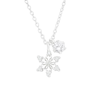 Silver Snowflake Necklace with Cubic Zirconia