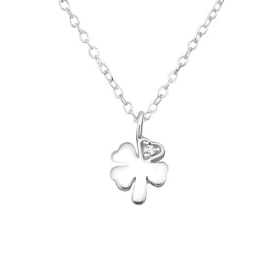 Silver Four-Leaf Clover Necklace with Cubic Zirconia