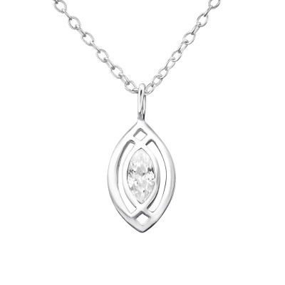 Silver Oval Necklace with Cubic Zirconia