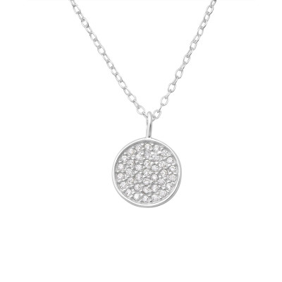 Circle Sterling Silver Necklace with Cubic Zirconia